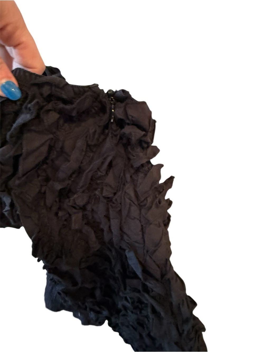 Farm Rio Strapless Black Textured Ruffle Mini Dress L - Picture 7 of 9